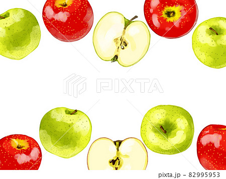 手描き水彩の赤りんごと青りんごのイラスト長方形フレーム・上下 82995953