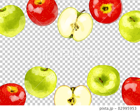 手描き水彩の赤りんごと青りんごのイラスト長方形フレーム・上下 82995953