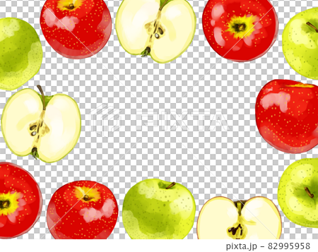 手描き水彩の赤りんごと青りんごのイラスト長方形フレーム 囲みのイラスト素材