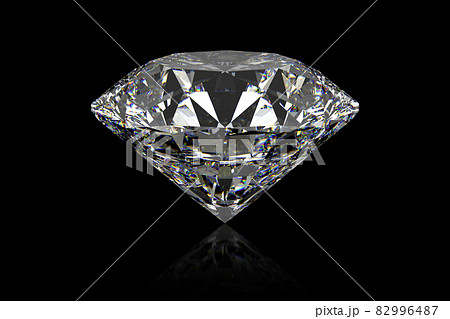 映り込みがある黒背景のダイヤモンドの3dレンダリングのイラスト素材
