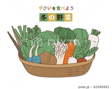冬野菜のかご盛りのイラスト素材 9962