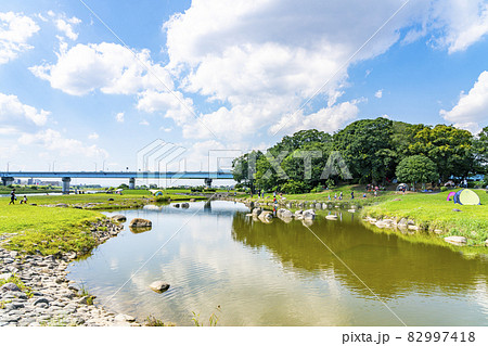 【東京都】世田谷区立兵庫島公園から見る多摩川と新二子橋 【東京都】世田谷区立兵庫島公園から見る多摩川と新二子橋 82997418