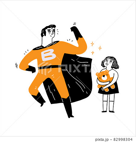 Hero and girl holding a teddy bear Hero and girl holding a teddy bear 82998304