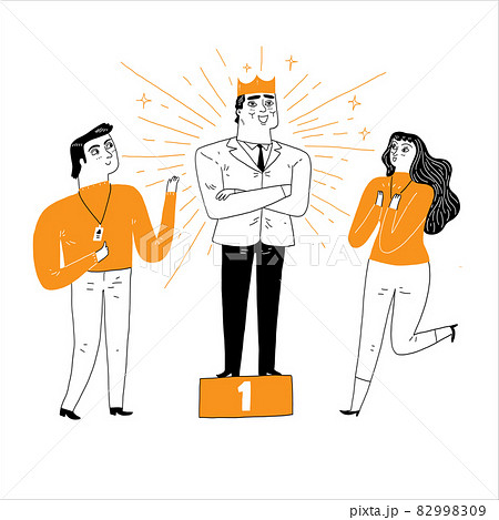The winning businessman stands on the podium 82998309