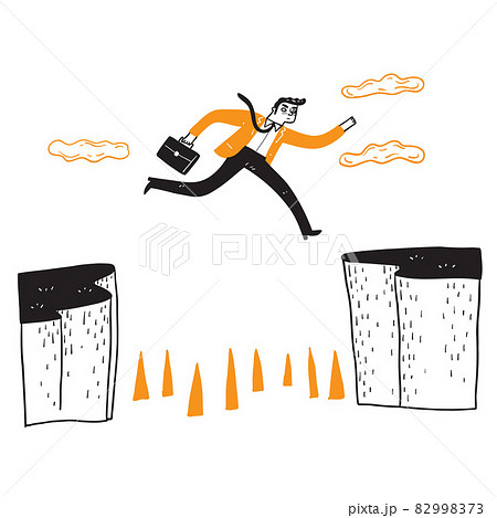 Businessman jumping over the cliff 82998373
