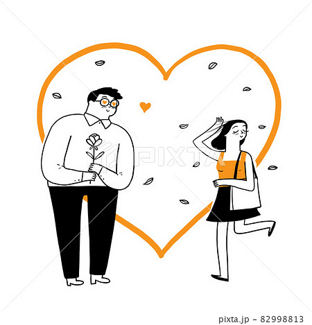 A young man stands with flowers prepared for the woman 82998813