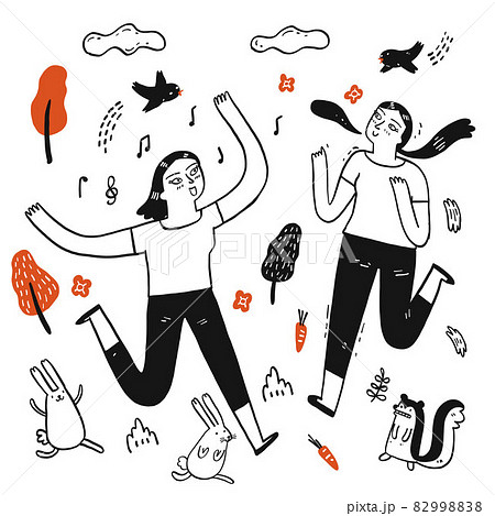 Pretty woman and friend are happy Pretty woman and friend are happy 82998838