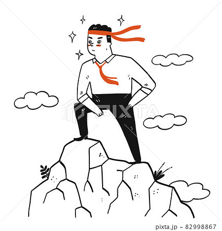 Hand drawn a man with his necktie tie on his head doing a successful post 82998867