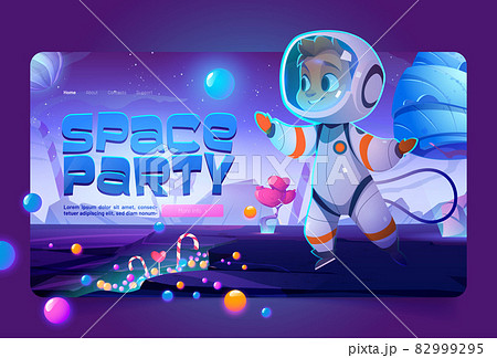 Space party banner with spaceman in sweet world 82999295