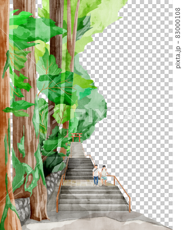 神社の鳥居のある風景手書き水彩風イラスト 83000108