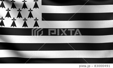 Breizh Bretagne Llydaw Brittany flag blowing in the wind. 3D rendering illustration of waving sign 83000491