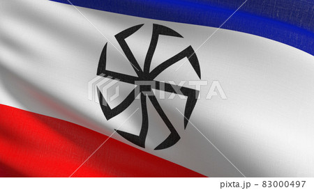 Kolovrat, HOLY or Slavic flag blowing in the wind. 3D rendering illustration of waving sign 83000497