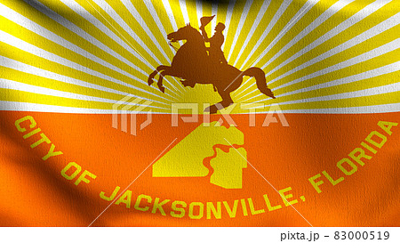 Jacksonville City flag blowing in the wind. 3D rendering illustration of waving sign 83000519