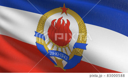 SFR Yugoslavia flag blowing in the wind. 3D rendering illustration of waving sign SFR Yugoslavia flag blowing in the wind. 3D rendering illustration of waving sign 83000588