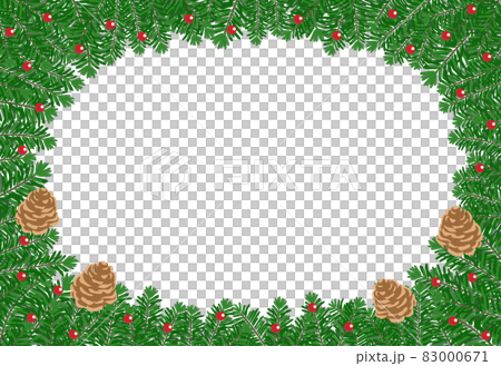 Fir tree leaves, red fruits, pine cone frame 83000671