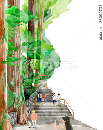 神社の鳥居のある風景手書き水彩風イラスト 83000738
