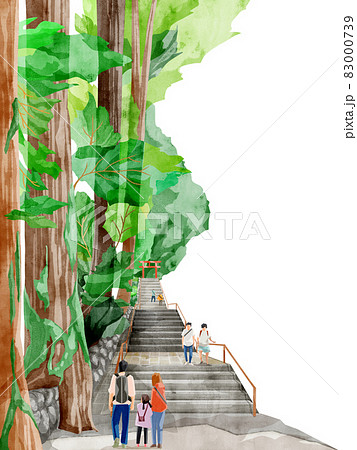 神社の鳥居のある風景手書き水彩風イラスト 83000739