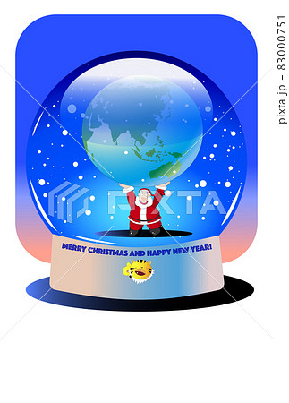 クリスマスカード,スノードームで地球を持ち上げるサンタクロース 83000751