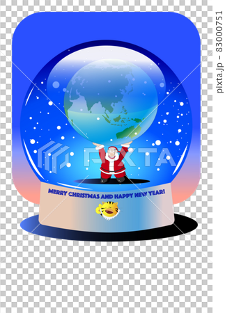 クリスマスカード,スノードームで地球を持ち上げるサンタクロース 83000751