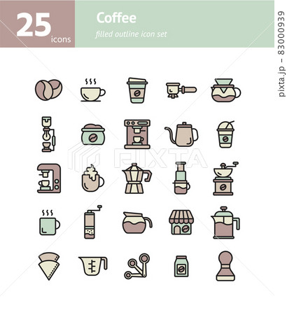 Coffee filled outline icon set. Vector and Illustration. Coffee filled outline icon set. Vector and Illustration. 83000939