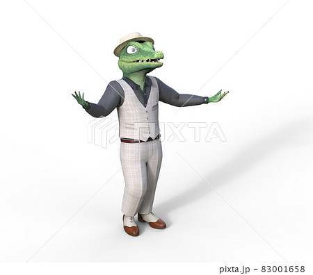 大げさなポーズをとるファッショナブルなワニの3Dイラスト 83001658