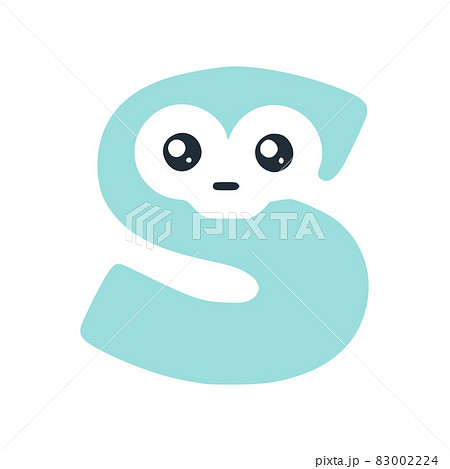 Letter s cute kawaii character, funny smiley clip art isolated on white background 83002224