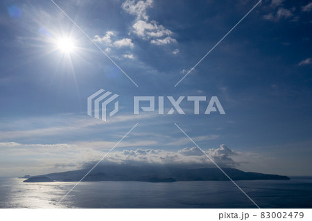 Sao Jorge Island Azores aerial view from Pico drone panorama Sao Jorge Island Azores aerial view from Pico drone panorama 83002479