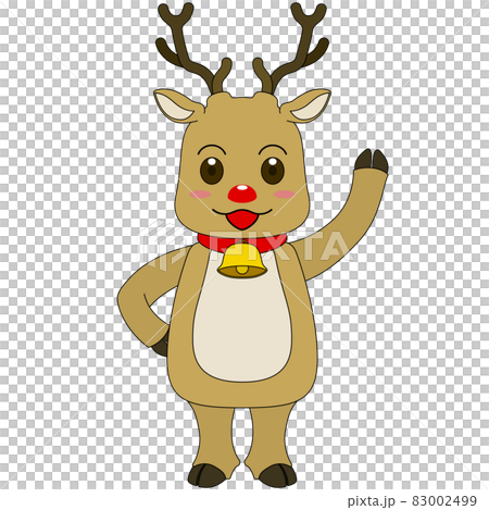 Illustration of a reindeer character raising his hand and greeting (with outline) 83002499