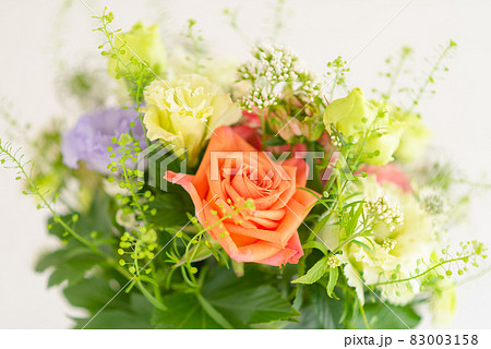 俯瞰からのガーベラや薔薇などのフラワーアレンジメント 俯瞰からのガーベラや薔薇などのフラワーアレンジメント 83003158