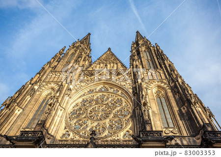 Front view of the main entrance to the St. Vitus cathedral in Prague Castle in Prague, Czech Republic. Front view of the main entrance to the St. Vitus cathedral in Prague Castle in Prague, Czech Republic. 83003353