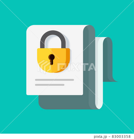 Secure locked confidential business document vector as non disclosure agreement idea or permission access protected lock to secret information flat cartoon illustration, privacy or private safe data Secure locked confidential business document vector as non disclosure agreement idea or permission access protected lock to secret information flat cartoon illustration, privacy or private safe data 83003358