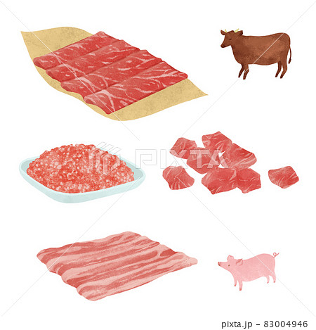 いろいろなお肉の手描きイラスト 83004946