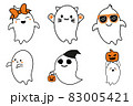Cute ghosts bundle- Halloween hand drawn on t-shirt design, greeting card or poster design Background Vector Illustration.. 83005421