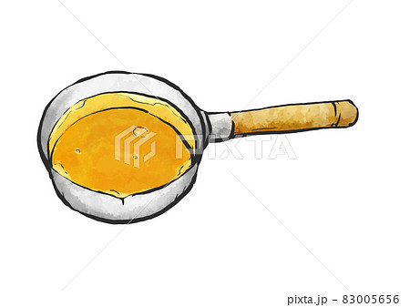 出汁の入った片手鍋の手描き筆絵風イラスト 83005656