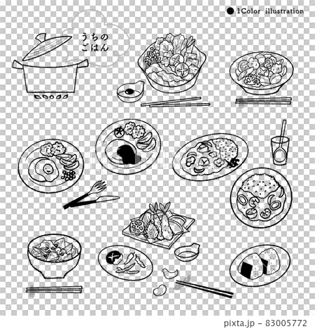 定番ごはんの手描きイラスト-1/モノクロ 83005772
