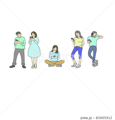 five people using smartphone illustration vector isolated on white background 83005912