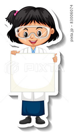 Scientist girl holding empty board cartoon character sticker 83006074