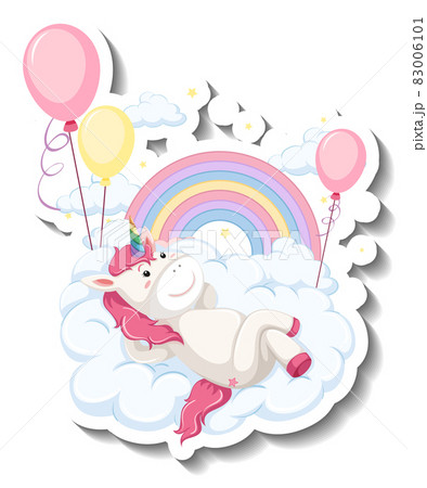 Cute unicorn laying on the cloud cartoon sticker Cute unicorn laying on the cloud cartoon sticker 83006101