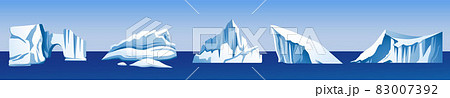 Icy cliff, snow mountain, iceberg, glacier, block of ice, floating ice rock. Arctic landscape elements. Arctic, Antarctic, North Pole. 83007392