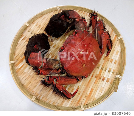 高級モクズガニ(ツガニ)の塩茹でを真上斜めから 高級モクズガニ(ツガニ)の塩茹でを真上斜めから 83007640