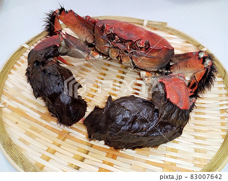 高級モクズガニ(ツガニ)の塩茹でをやや右正面から 高級モクズガニ(ツガニ)の塩茹でをやや右正面から 83007642