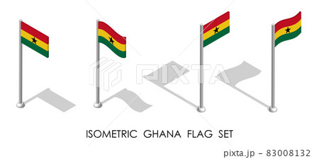 isometric flag of GHANA in static position and in motion on flagpole. 3d vector