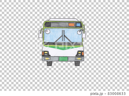 緑の大型バス 正面 手描きのイラスト素材