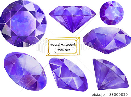 色んな方向から見たブリリアントカットの紫の宝石セット ベクター素材のイラスト素材 0090