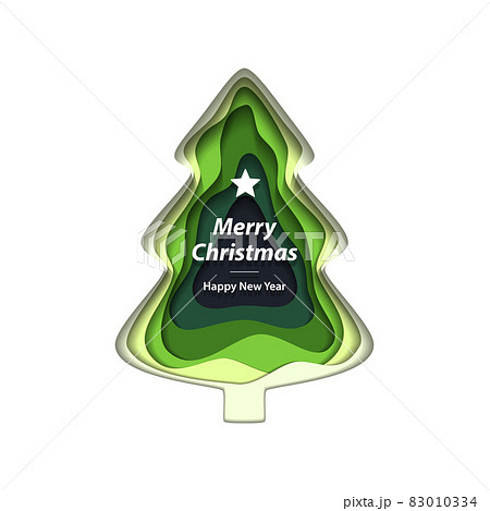 New Year card with a picture of a papercut Christmas tree. Vector 83010334