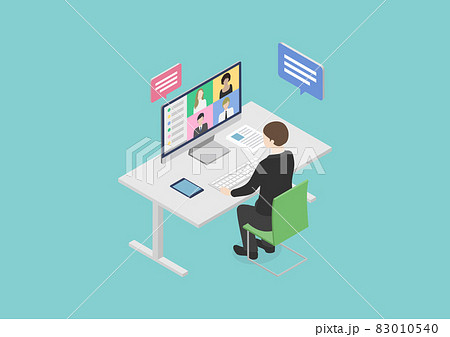 テレワーク・在宅ワーク・リモートワークする日本人男性のイラスト素材 テレワーク・在宅ワーク・リモートワークする日本人男性のイラスト素材 83010540
