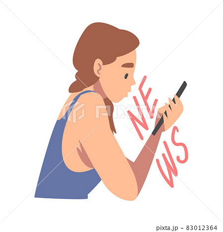 Woman Character Gathering News Reading Article on Smartphone Vector Illustration Woman Character Gathering News Reading Article on Smartphone Vector Illustration 83012364