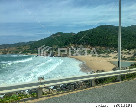Aerial view of sandy beach and wave near Vinh Hy Bay 83013191