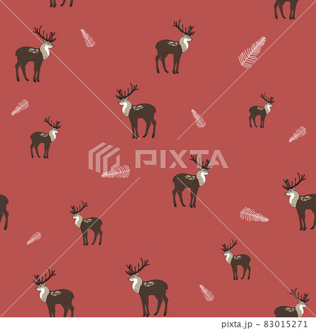 vector seamless pattern with cute deer on red. winter holiday design. Wallpaper, textiles, wrapping, card, print on clothes. 83015271