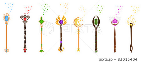 Magic Wands Set. Various wizards of magic wand vector illustration flat design 83015404